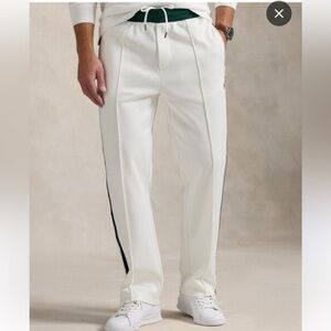 New RLX Ralph Lauren Logo horse Sweatpants Mens white Zip Pockets medium